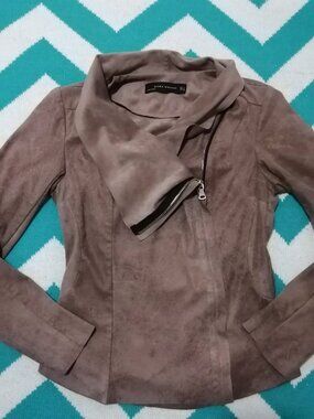 Zara Woman Faux Suede Asymmetrical Zip-Up Moto Jacket